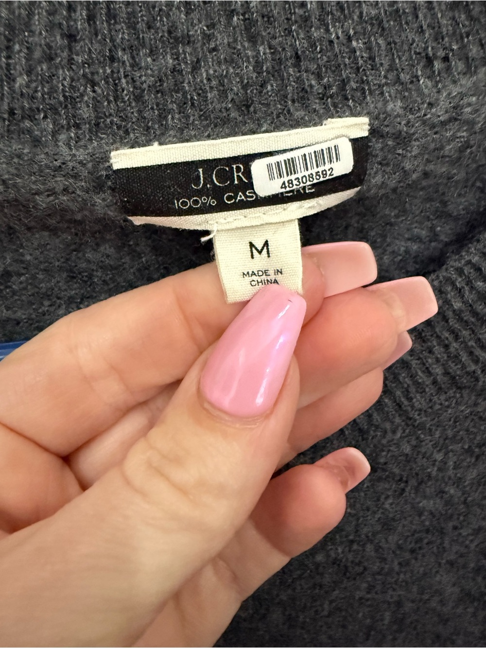J.Crew 100% Cashmere Love Sweater Gray Pink Graphic Crew Neck Medium Women’s - Picture 3 of 4
